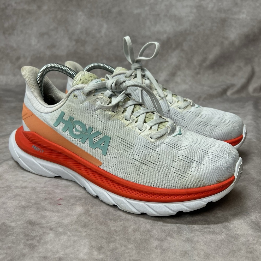 Hoka One One Mach 4 Women Size 9.5B White/Fiesta Running Shoes 1113529-WFS - Picture 4 of 8